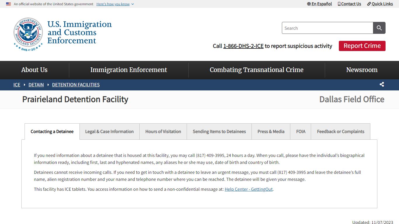 Prairieland Detention Facility | ICE