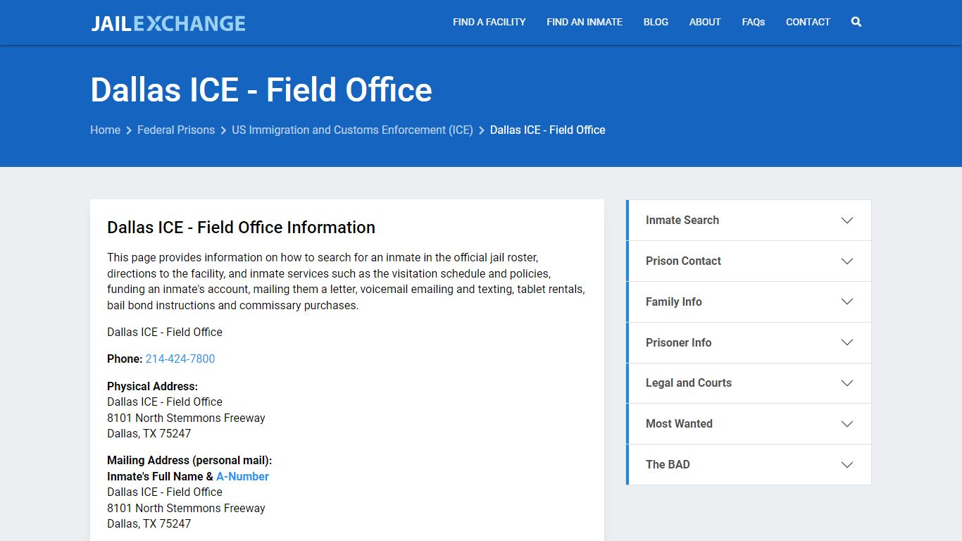 Federal Inmate Search - Dallas ICE - Field Office - Jail Exchange
